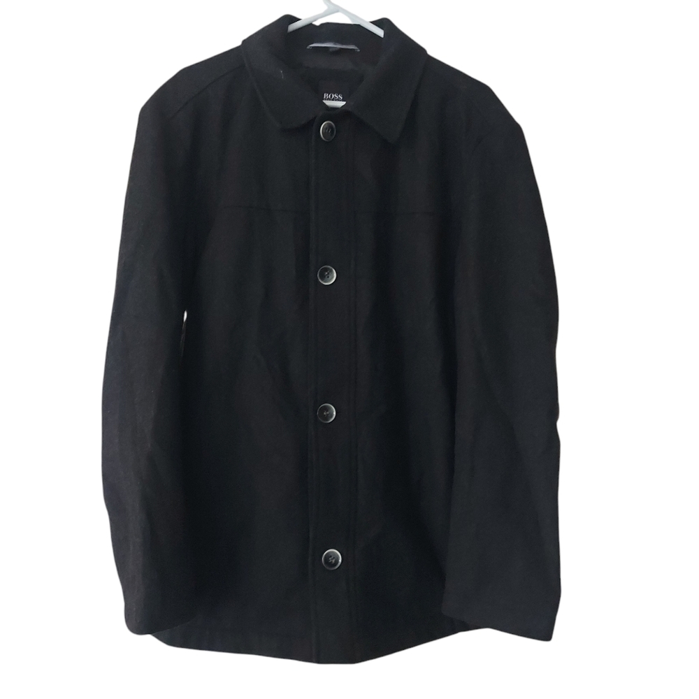 Boss Hugo Boss Wool Cashmere Blend Black Coat Black Size Medium